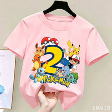 Lade das Bild in den Galerie-Viewer, Niedliches Pinkes Pokemon Geburtstags-T-Shirt mit Alter Jahreszahl
