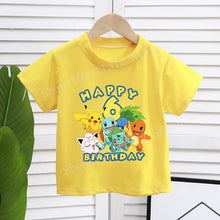 Lade das Bild in den Galerie-Viewer, Gelbes Happy Birthday Pokemon T-Shirt mit Alter für Kinder
