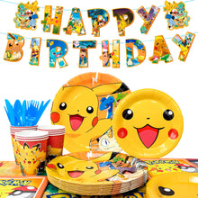 Lade das Bild in den Galerie-Viewer, Pikachu Kindergeburtstags Set mit Tellern, Bechern, Banner uvm. 114 Teile
