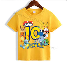 Lade das Bild in den Galerie-Viewer, Kinder Pokemon Pikachu Gelbes Geburtstags T-Shirt mit Jahreszahl
