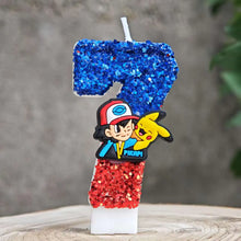 Lade das Bild in den Galerie-Viewer, Glitter Pokmeon Pikachu Kerzen für Geburtstage mit Jahreszahl in verschiedenen Farben
