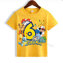 Lade das Bild in den Galerie-Viewer, Kinder Pokemon Pikachu Gelbes Geburtstags T-Shirt mit Jahreszahl
