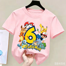 Lade das Bild in den Galerie-Viewer, Niedliches Pinkes Pokemon Geburtstags-T-Shirt mit Alter Jahreszahl
