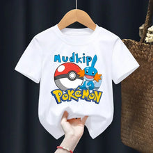 Lade das Bild in den Galerie-Viewer, Weiße Sommer T-Shirts mit Pokemon für Kids
