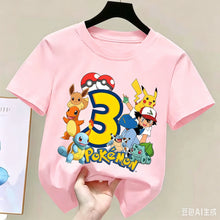 Lade das Bild in den Galerie-Viewer, Niedliches Pinkes Pokemon Geburtstags-T-Shirt mit Alter Jahreszahl
