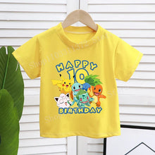 Lade das Bild in den Galerie-Viewer, Gelbes Happy Birthday Pokemon T-Shirt mit Alter für Kinder
